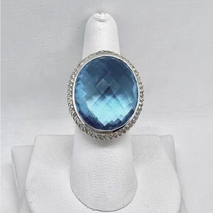 David Yurman Signature Oval Ring With Blue Topaz and Diamonds